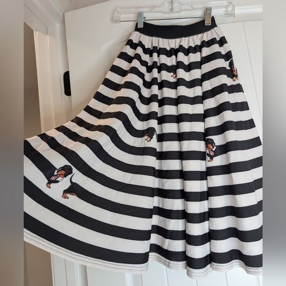 Blackmilk Dachshund Striped Black and White Midi Skirt